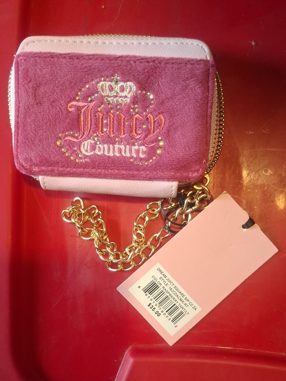 Juicy Couture Pink Plush Mini Wallet with Gold Chain